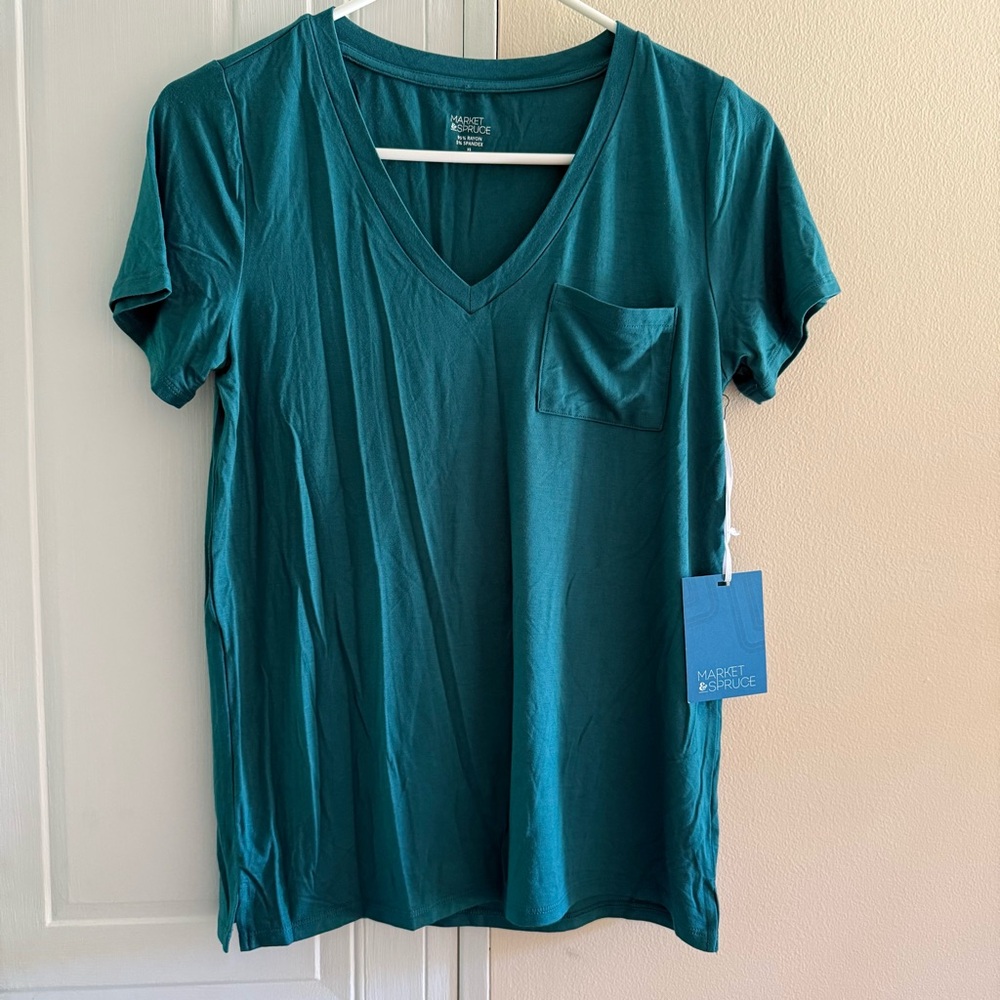 Market & Spruce Teal V-Neck Women's Top Size XS NWT‎ Short Sleeve